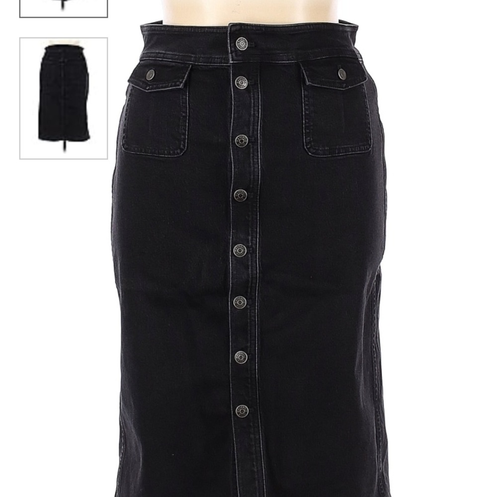 Worn once! Madewell button front black denim midi skirt with pockets.